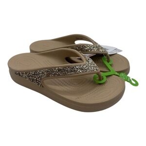 Crocs Sloane Glitter Platform Sandals Women's 8 Chai‎ Tan Thong Flip Flops Beach